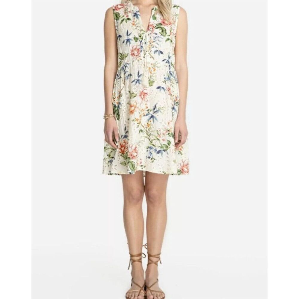 Jade by Johnny Was Women's Sz Medium, Eyelet Floral Lace-Up Dress, Boho Style